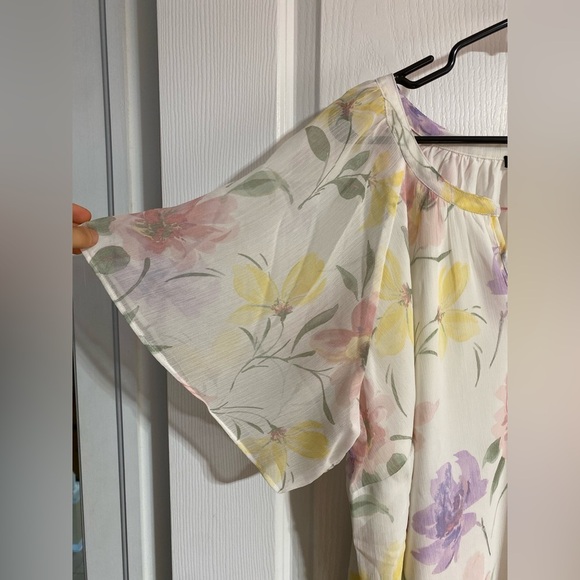 Jules & Leopold Floral Sheer Font Keyhole Tie Inner Liner Short Sleeve Blouse 3X - Picture 5 of 11